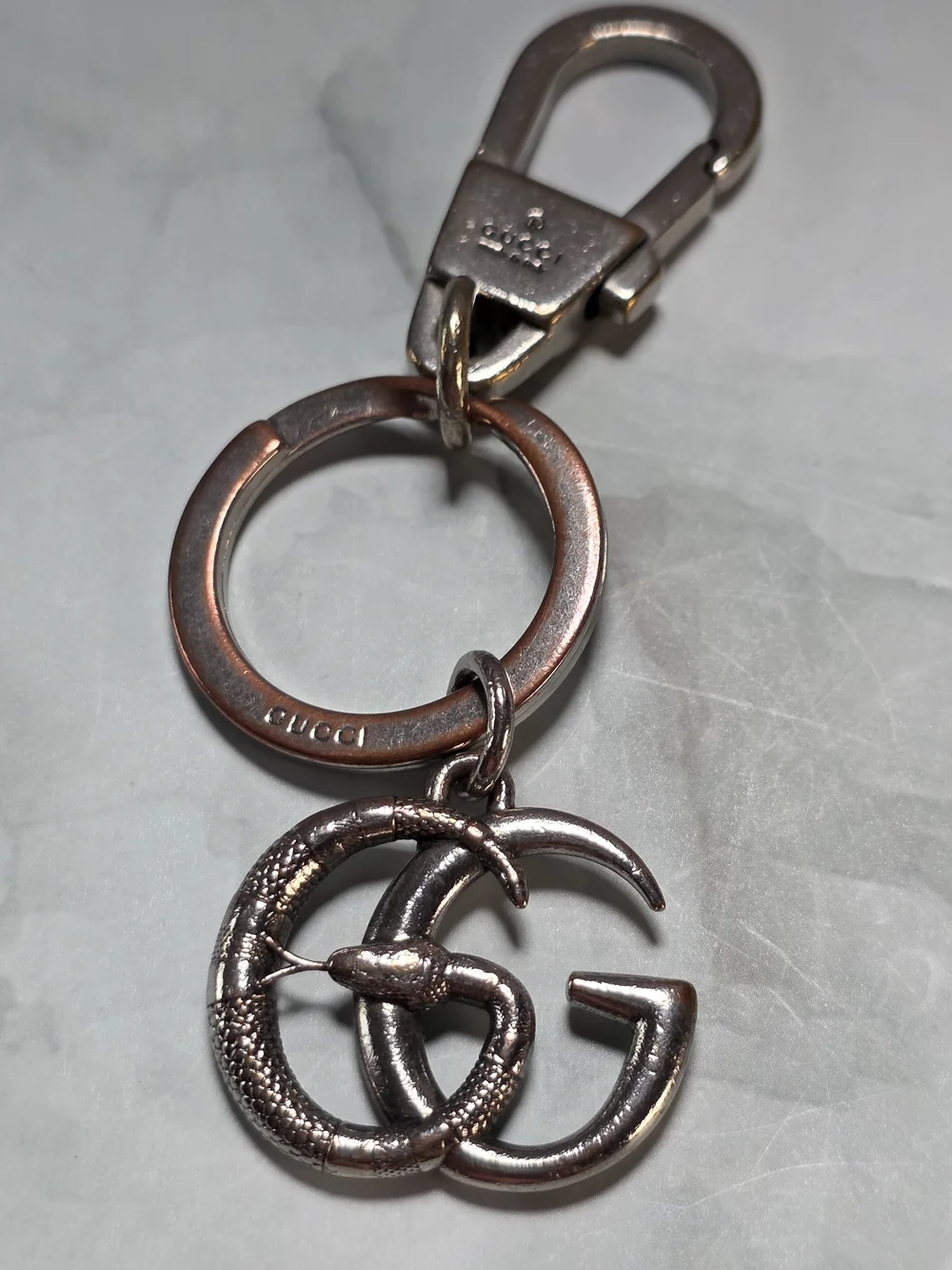 Gucci GG Kingsnake Logo Metal Key Chain Bag Charm